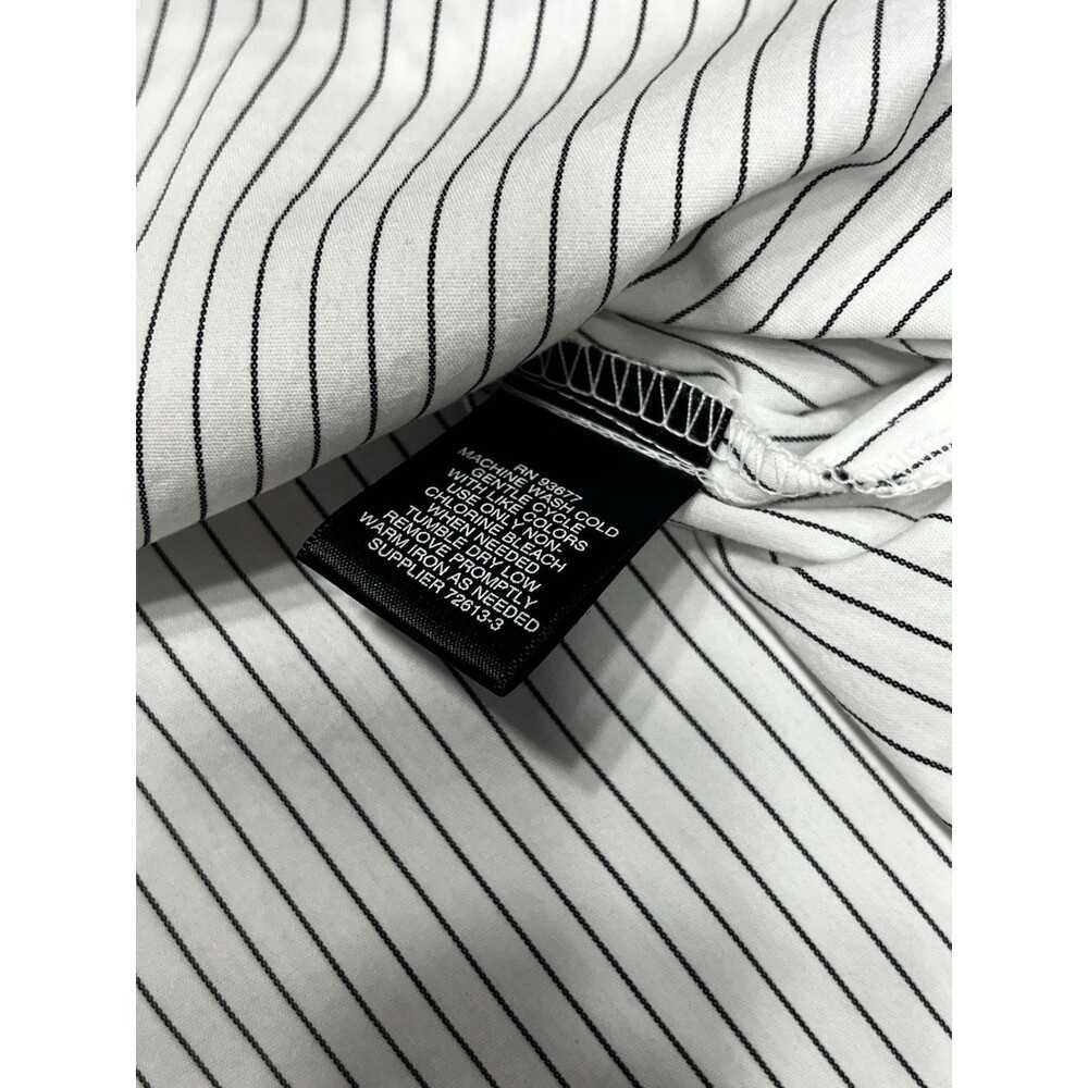 Liz Claiborne White Pinstripe Button Up Collared Short Sleeve Blouse Shirt Large - Picture 8 of 8